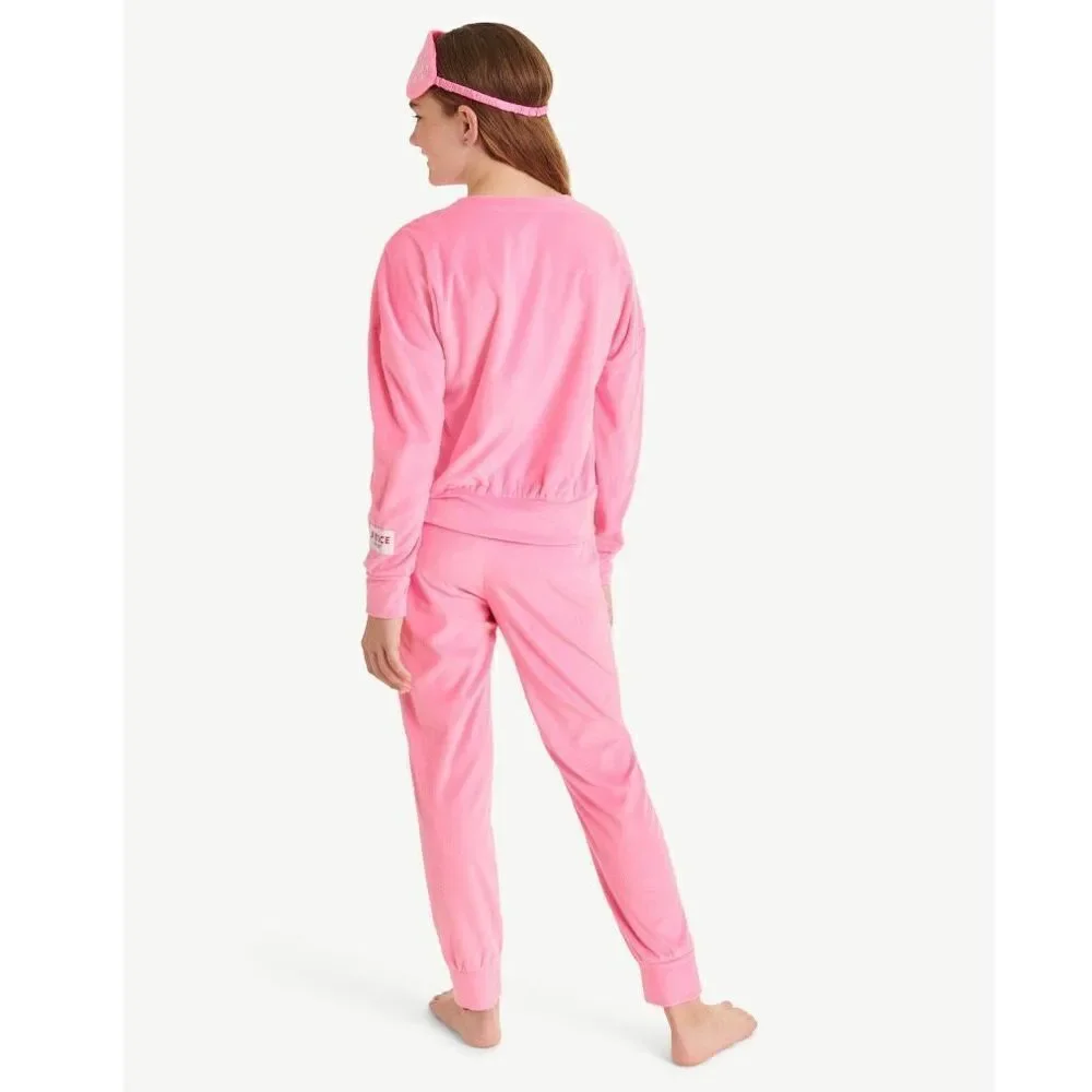 NWT Justice 3 Pcs Pink XL (16-18) Long Sleeve Top, Jogger & Eyemask, Pajama Set